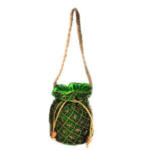 Glamorous Green Velvet Potli Bag For Party