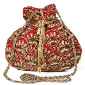 Women’s Embellished Potli Bag For Wedding, Red