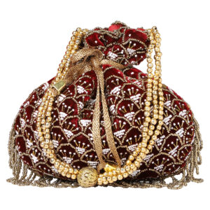 Women’s Stylish Velvet Potli Bag For Wedding, Maroon