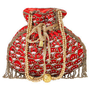 Women’s Stylish Velvet Potli Bag For Wedding, Red