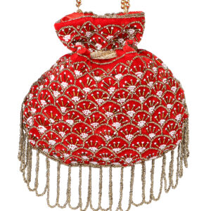 Women’s Stylish Velvet Potli Bag For Wedding, Red