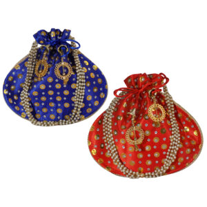 Pack of 2 Potli Bags For Women Red and Blue