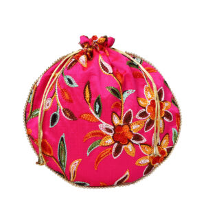 Women’s Floral Embroidered Potli Bag, Magenta
