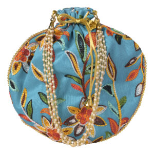 Women’s Floral Embroidered Potli Bag, Ferozi